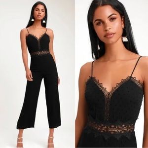 Lulus Leeta Black Swiss Dot Lace Wide-Leg Jumpsuit S